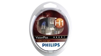 Set 2 becuri auto cu halogen pentru far Philips Vision Plus + 50% lumina H1 12V 55W P14.5S