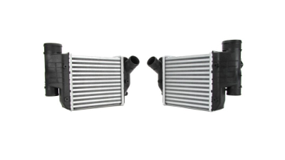 Intercooler Audi A6/A6 Allroad (C6), 03.2005-06.2006, motor 2.7 TDI 120kw, diesel, cutie manuala, cu/fara AC, aluminiu brazat/plastic, 205x200x64 mm, J.Deus, intercooler stanga; fara senzor presine, sonda senzor 12mm 