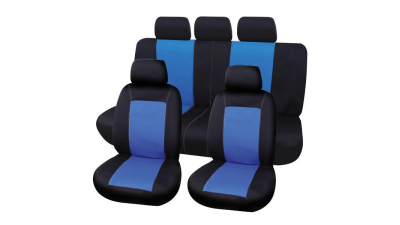 Set huse scaune fata - spate auto Peugeot 207, Carpoint Lisboa 9 buc albastru/negru