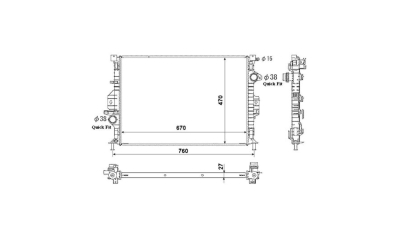 Radiator racire Volvo V70 (Bm) 2007-2016 (Si Modele D3/D4/D5/T4/T5) 2,5 T 147/170kw; 2,0 D3 110/120kw; Diesel/Benzina, Manual, Cu/fara AC, cu conectori rapizi intrare/iesire, 671x448x26, Cu lipire fagure prin brazare Aftermarket