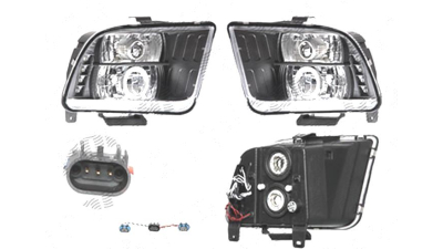 Far Ford Mustang, 09.2004-02.2009, fata, Stanga+Dreapta, cu fiber-optic Lampa pozitie; Tip= USA; H1+H1; manual; negru, transparent; tuning; omologare: SAE, Taiwan