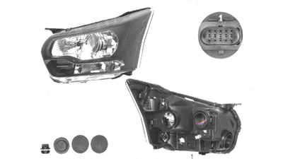 Far Ford Transit, 06.2016-, fata, Stanga, cu daytime running light; H15+H7+PY21W+W5W; electric; negru; cu motor, TYC