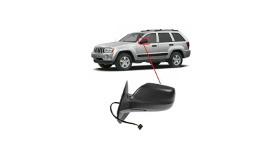 Oglinda exterioara Jeep Grand Cherokee (Wh), 01.2005-07.2010, partea Stanga, culoare sticla crom, sticla plana, cu carcasa neagra, cu incalzire, ajustare electrica, 55156453AB; 55156453AD