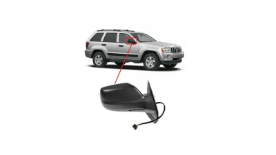 Oglinda exterioara Jeep Grand Cherokee (Wh), 01.2005-07.2010, partea Dreapta, culoare sticla crom, sticla convexa, cu carcasa neagra, cu incalzire, ajustare electrica, 