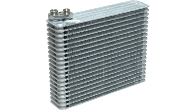 Evaporator aer conditionat Honda Jazz, 2001-2008 motor 1.5, benzina, full aluminiu brazat, 255x210x50 mm, iesire 15, 4 mm, intrare 18, 2 mm, tehnologie cu curgere paralela, 