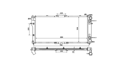 Radiator racire Mazda 626 Ge 1992-1997 ( 1,8 66/77kw; 2,0 85/86/100kw); Mazda Mx-6, 1992-1998 ( 2,0 85/88kw) Benzina, Automat, diametru intrare/iesire 35/35mm, tip Johnson, 690x333x25, Cu lipire fagure prin brazare KOYO