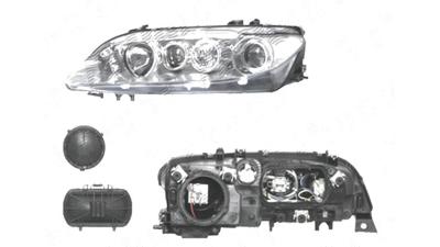 Far Mazda 6 (Gg/Gy), 06.2002-04.2005, fata, Stanga, H1+H1+H3; electric; rama reflector argintie; cu motor, DEPO