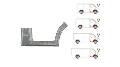 Prag metalic Mercedes Sprinter 2006-2018, Vw Crafter (2e), 12.2005-04.2017, fata, Dreapta, inalta; sub usa fata; cu 1/3 segment aripa (aripa interioara)