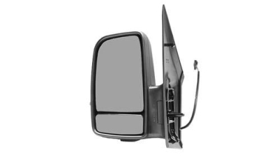 Oglinda exterioara Mercedes Sprinter 209-524, 07.2006-10.2013, Vw Crafter (2e), 12.2005- , partea Stanga, culoare sticla crom , sticla convexa, cu carcasa neagra, cu incalzire , ajustare electrica,