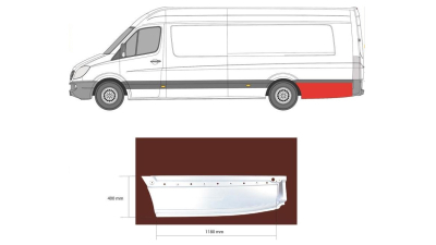 Segment aripa spate MERCEDES SPRINTER 209-524, 07.2006-10.2013 pentru Versiune EXTRA LONG, 4700mm, partea Stanga, KLOKKERHOLM, in spatele rotii; deasupra ornamentelor laterale