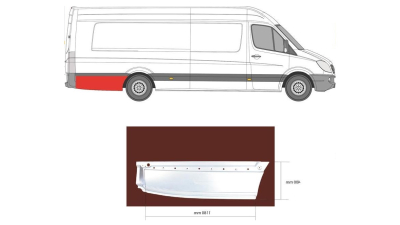 Segment aripa spate MERCEDES SPRINTER 209-524, 07.2006-10.2013 pentru Versiune EXTRA LONG, 4700mm, partea Dreapta, KLOKKERHOLM, in spatele rotii; deasupra ornamentelor laterale