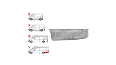 Segment aripa spate MERCEDES SPRINTER, 02.2018- model EXTRA LUNG, partea Stanga, otel galvanizat; in spatele rotii; sub ornament lateral; Lungime 1390, inaltime 400 mm