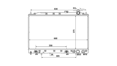 Radiator racire Mitsubishi Colt 10.1987-01.1992 ( 1,8 100kw; 1,6 91kw) ; Lancer, 10.1987-01.1992 ( 1,6 92kw; 1,8 100kw), Benzina, Automat, Cu/fara AC, 668x375x26, Cu lipire fagure prin brazare Aftermarket