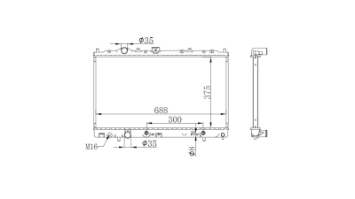 Radiator racire Mitsubishi Colt 03.1996-09.2000 1,3 55/60/66kw Si 1,6 66/76kw; Benzina, Automat, Cu/fara AC, tip Calsonic , diametru intrare/iesire 35/35mm, 686x375x16, Cu lipire fagure prin brazare KOYO