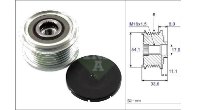 Fulie alternator INA 535005910 Citroen Belingo 2008-; C2, C3, C4, C5, C8; Evasion, Jumpy, Jumper, Xsara Picasso, Fiat Ducato 1994-2006, Scudo, Ulysse, Ford Galaxy 2006-2015; Mondeo 4, 2007-2015; S-Max 2006-2014; Phedra; Freelander2, MINI , peugeot 1007, 2