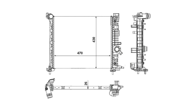 Radiator racire Opel Meriva, 03.2010-, Motorizare 1, 7 Cdti 74kw Diesel, tip climatizare Cu/fara AC, cutie automata, cu conectori rapizi intrare/iesire, dimensiune 470x428x25mm, Cu lipire fagure prin brazare, KOYO