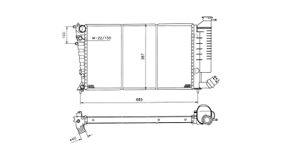 Radiator racire Citroen Xsara, 03.1998-09.1998 2,0 99kw Cu/Fara Ac , Citroen Zx (N2), 08.1996-1997 1,4 55kw Cu Ac Benzina, Manual, cu conectori rapizi iesire, 610x366x31, Cupru/Plastic Original (ORDONEZ)