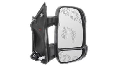 Oglinda exterioara Citroen Jumper 2006-2020, Fiat Ducato 2006-2020, Peugeot Boxer, 2006-2020, partea Dreapta, culoare sticla crom, sticla convexa, cu carcasa neagra, ajustare manuala, mufa 8 gauri / 2 pini; brat scurt 9 cm; 