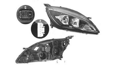 Far Peugeot 308, 10.2017-, fata, Dreapta, cu LED daytime running light; H7+HY21W+LED; electric; fara daytime running light LED module; cu motor; cu becuri;