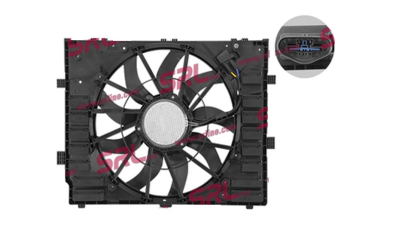 GMV radiator electroventilator Porsche Cayenne S Hybrid (92A), 2010-2017, motor 3.0 V6h, benzina/electric, 850 W; 520 mm; 4 pini; cu modul de control electronic, 