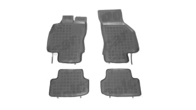 Set covorase auto din cauciuc Seat Leon (5f), 11.2012-, negru, presuri tip tavita, Rezaw 202007 ; elastomer, Aftermarket