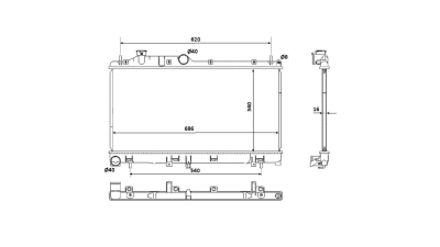 Radiator racire Subaru Impreza, 09.2007-2012 Motor 2, 0 110kw; Impreza Wrx 09.2007- Motor 2, 5 T 169/195kw Benzina, tip climatizare Cu/fara AC, cutie Manuala, diametru intrare/iesire 40/40mm, dimensiune 688x340x16mm, Cu lipire fagure prin brazare, Afterma