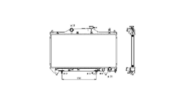 Radiator racire Toyota Avensis (T22), 06.2000-02.2003, Motorizare 2.0 110kw Benzina, tip climatizare Cu/fara AC, cutie automata, tip Denso, diametru intrare/iesire 31, 5/31, 5mm, dimensiune 658x325x25mm, Cu lipire fagure prin brazare, KOYO