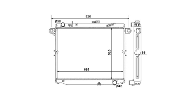 Radiator racire Toyota Land Cruiser 100 (Fj100), 01.1998-2007, Motorizare 4, 2 Td 150kw Diesel, cutie Manuala, tip Toyo, diametru intrare/iesire 38/42mm, dimensiune 695x510x36mm, Cu lipire fagure prin brazare, KOYO