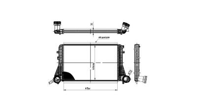 Intercooler Audi A3 (8P), 02.2006-2013, motor 2.0 TDI 125kw, diesel, cu/fara AC, aluminiu brazat/plastic, 617x406x32 mm, 