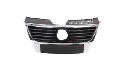 Grila radiator Vw Passat (B6 (3c)), 01.2005-07.2010, Cu Locas Pentru Emblema Model Mare, cu gaura senzor parcare, Cu Element Cromat , Pentru Numar Imatriculare Mare Sau Mic,