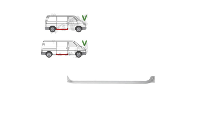 Prag metalic VOLKSWAGEN TRANSPORTER (T4)/CARAVELLE/MULTIVAN, 07.1990-03.2003, partea Dreapta, KLOKKERHOLM, otel 1,00 mm, otel galvanizat; sub usa glisanta, cu sigiliu; Lungime 1400 mm