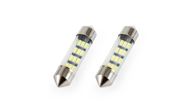 Set 2 becuri auto AMIO , LED, C5W SV8.5-8, 12 SMD 3014, 36mm, 12V, capac sticla, leduri alb sofit Festoon