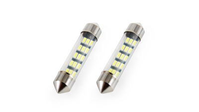 Set 2 becuri auto AMIO , LED, C5W SV8.5-8, 15 SMD 3014, 39mm, 12V, capac sticla, leduri alb sofit Festoon