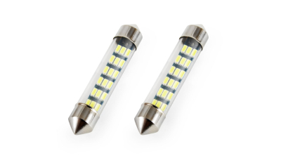 Set 2 becuri auto AMIO , LED, C5W SV8.5-8, 18 SMD 3014, 41mm, 12V, capac sticla, leduri alb sofit Festoon