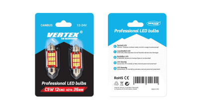 Set 2 becuri auto Vertex LED , C5W SV8.5-8,12SMD 4014, 2.9W, 36mm, Canbus, 12-24V, leduri alb sofit Festoon