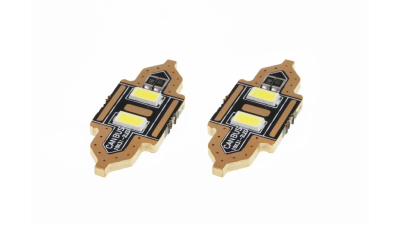 Set 2 becuri auto AMIO , LED, C5W SV8.5-8, 2 SMD 5730, 31mm, 12V, leduri alb sofit Festoon