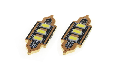 Set 2 becuri auto AMIO , LED, C5W SV8.5-8, 3 SMD 5730, 36mm, 12V, leduri alb sofit Festoon