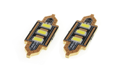 Set 2 becuri auto AMIO , LED, C5W SV8.5-8, 3 SMD 5730, 39mm, 12V, leduri alb sofit Festoon