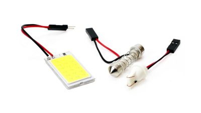 Bec de pozitie tip LED , cu adaptor T10 W2.1x9.5 W5W si sofit C5W Festoon, 12V, 1xCOB-18 , culoare alb , AMIO, 1 buc