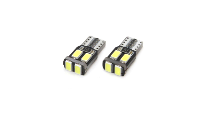 Bec de pozitie tip LED T10 W2.1x9.5 W5W, 12V, 6 LED SMD 5730, culoare alb, AMIO, set 2 buc