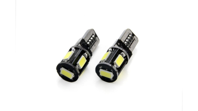 Bec de pozitie tip LED Canbus, T10 W2.1x9.5 W5W, 12V 2W, 5 SMD 5730 , culoare alb , AMIO, set 2 buc