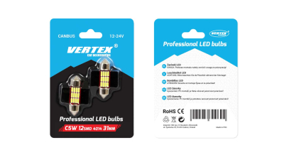 Set 2 becuri auto Vertex LED , C5W SV8.5-8, 12SMD 4014, 2W, 31mm, Canbus, 12-24V, leduri alb sofit Festoon