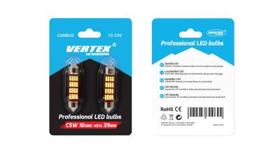 Set 2 becuri auto Vertex LED , C5W SV8.5-8, 12SMD 4014, 2.2W, 39mm, Canbus, 12-24V, leduri alb sofit Festoon