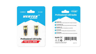 Bec de pozitie tip LED Canbus T10 W2.1x9.5, 12-24V 2.3W, 12SMD , culoare alb , Vertex, set 2 buc