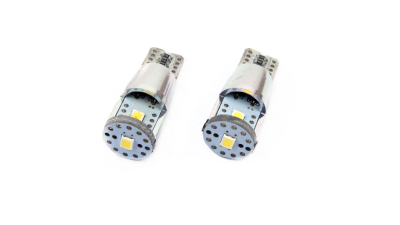 Bec de pozitie tip LED Canbus, T10 W2.1x9.5 W5W, 12V-24V, 3 SMD 2835, 2.4W, culoare alb, carcasa aluminiu, AMIO, set 2 buc