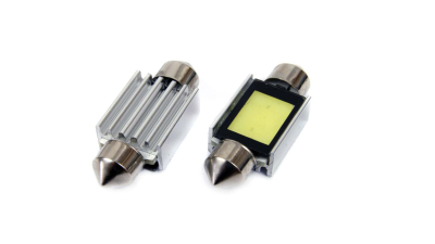 Set 2 becuri auto Amio LED, C5W SV8.5-8, 1 LED COB3, 2.4W, 36mm, Canbus, 12V, leduri alb sofit Festoon