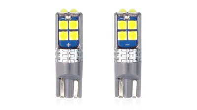 Bec de pozitie tip LED CANBUS, T10 W2.1x9.5 W5W, 12V-24V, 10 LED SMD 3030, culoare alb, AMIO, set 2 buc