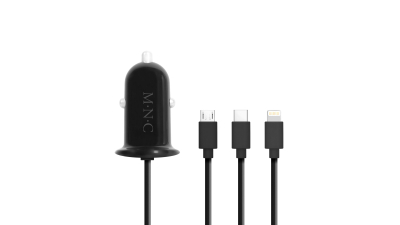 Adaptor 3 in 1 pentru bricheta auto + USB - negru MNC