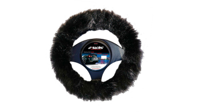 Husa volan blana Simoni Racing Fuffy Fur, diametru 37-39cm, Negru