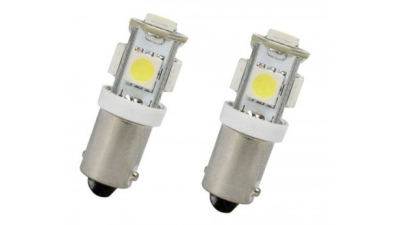 Set 2 becuri auto cu leduri Pilot 12V SMD Ba9s T8.5 R5W White/alb cu 5 leduri, bord si pozitie